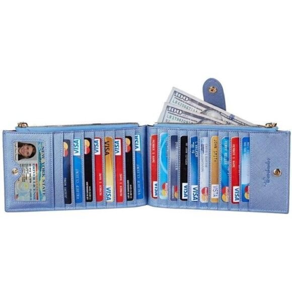 Women's Wallet RFID Blocking Bi fold Multi Card Wallet Zipper Pocket NEW BLUE - Picture 2 of 5